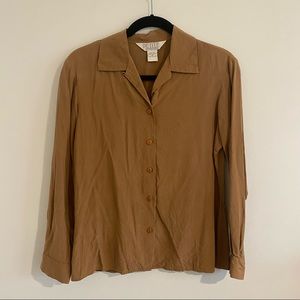 Vintage petite tan silk button down